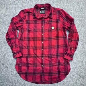 Carhartt Rugged Flex Red Black Plaid Flannel Shirt Relaxed Fit Women L